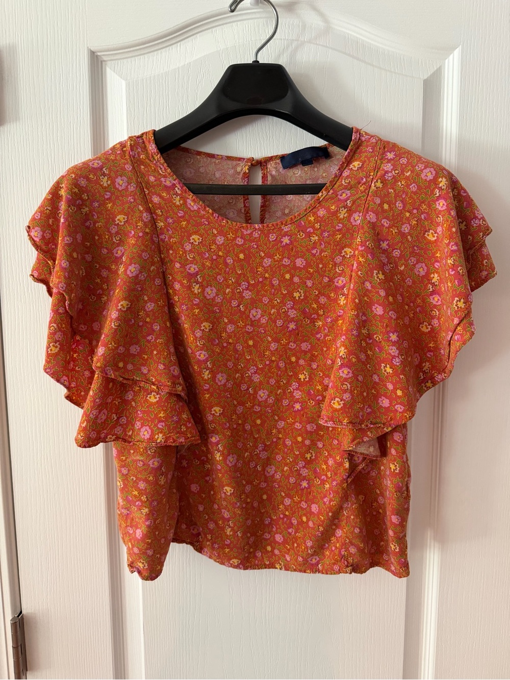 RACHEL Rachel Roy Orange Floral Ruffle-Sleeve Top